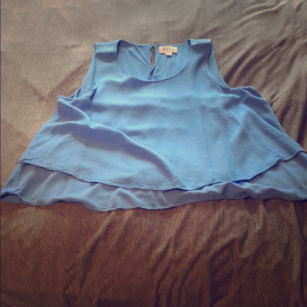ELLE Women's Blue Sleeveless Layered Tunic Top